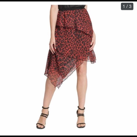 DKNY Red Animal Print Knee Length - Picture 6 of 9